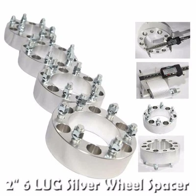 4pcs 53MM Wheel Spacer for GMC 88-00 C2500/88-98 K1500 6 LUG ONLY Silver 2" - Image 1 of 4