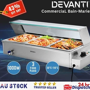 Devanti 3 Pan Commercial Bain Marie Food Warmer Stainless Steel Adjustable Temp - Picture 1 of 8