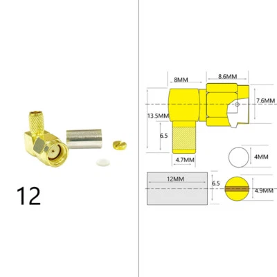 2X RP SMA male plug RF coax connector right angle crimp for RG58 RG142 Goldplate - Image 1 of 4