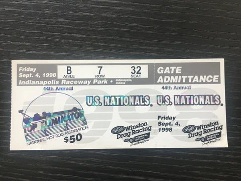 NHRA Winson Drag Racing,44 th Annual ,1998/Unused Ticket **Full Ticket Cover