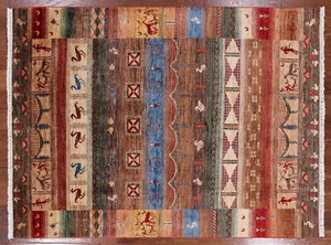 Gabbeh Tribal Handmade Wool Area Rug 5' 0" X 6' 7" - P9894 - Picture 1 of 9