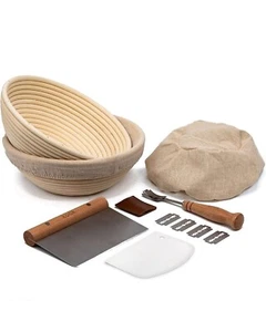 Proofing Set by Kook Sourdough Bread 2 Rattan Banneton Baskets 2Basket Cover New - Picture 1 of 6