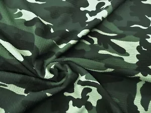 Bullet Printed Liverpool Textured Fabric Stretch Woodland Camouflage Green V27 - Picture 1 of 2