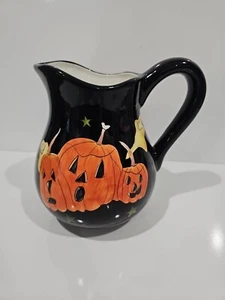 Halloween Pitcher Large Black Ceramic Ghosts Jack O Lanterns Moon Stars Target - Picture 1 of 8