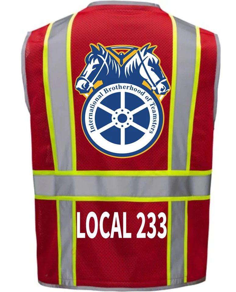 CUSTOM 🚧TEAMSTERS UNION RED REFLECTIVE SAFETY VEST 🦺ADD  LOCAL FREE SIZE M-4XL - Image 1 of 1