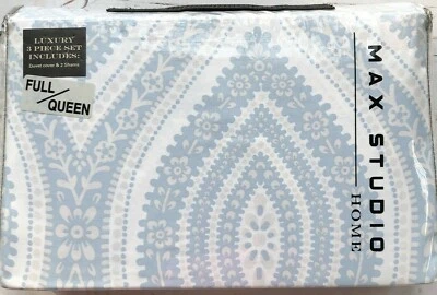 Max Studio Queen Floral Duvet Cover Set Cotton Coastal Cottage Blue 3PC New - Image 1 of 4