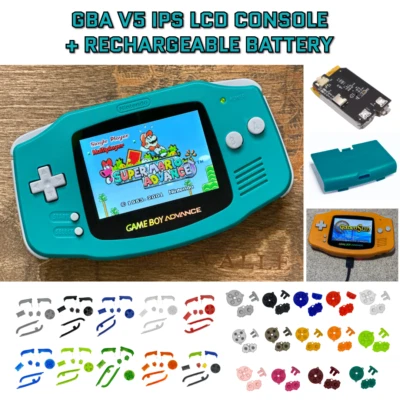 Nintendo Game Boy Advance GBA V5 IPS LCD Sistema TEAL USB-C Batería Recargable Foto 1 de 4
