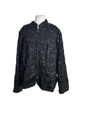 MSK Woman Sequin Jacket Size 1X Black Crinkle Textured Formal Dressy Full Zip - Image 1 of 4