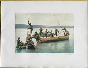 Fotocromo francés ca.1895 Islas Andamán: pesca con arco y flecha, #76 - Imagen 1 de 1