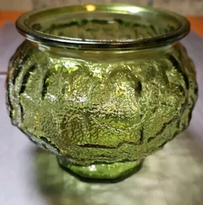 Vintage E.O. Brody Co 4,5" Crinkle strukturiertes grünes Glas Übertopf Vase Cleveland - Bild 1 von 20