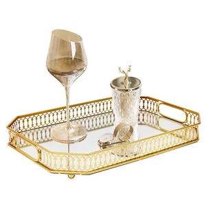 Vintage Octagon Mirror Glass Tray Bedroom Vanity Dresser Cosmetic Perfume Holder - Picture 1 of 19