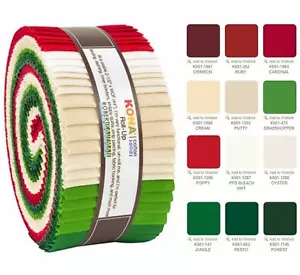 Fabric Robert Kaufman Kona Jelly Roll Holiday Palette Reds/Whites/Greens - Picture 1 of 2
