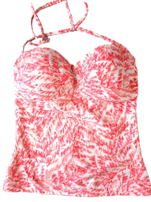 Old Navy Women’s White Top Cinch Coral Print Tankini Bikini Swim Top Size Small - Изображение 1 из 4