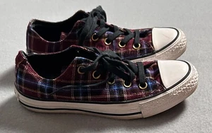 CONVERSE All Star Sneakers Women Size 6 Chuck Taylor Maroon Plaid Lace Up #0818 - Picture 1 of 13