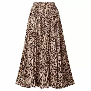 Womens Chic Elastic High Waisted A Line Leopard Print Pleated Shirring Skirt XS - Picture 1 of 4