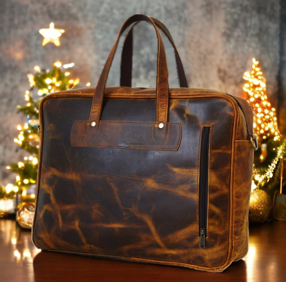 Maletín de 16" Bolsa de Trabajo de Oficina Hecho a Mano para Hombres Doble Asa Laptop Bolso Mensajero Foto 1 de 4