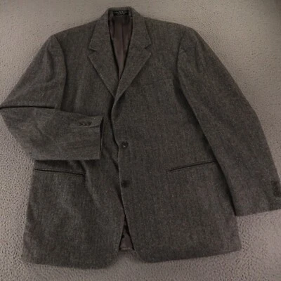 VTG Tweed Jacket XL XLT Gray Herringbone 100% Wool Camel Blazer Italy 46L - Image 1 of 4