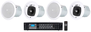 (4) JBL Control 24CT 4" 70v Komercyjna restauracja / bar Białe głośniki sufitowe + wzmacniacz - Zdjęcie 1 z 8