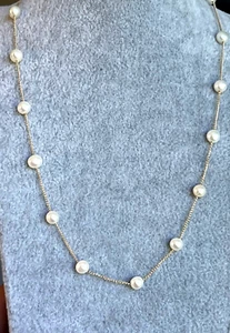 Estate 14K gold chain White Pearl necklace 16" long 1/4" diameter white Pearls - Picture 1 of 6