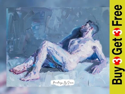 Reclinação contemplativa, estudo nu masculino em impressão Impasto 5"x7" em papel fosco - Imagem 1 de 4