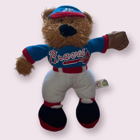 Atlanta Braves Plush  Teddy Bear 2005 Good Stuff MLB Baseball Stuffed Cap Cover