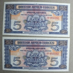 British Armed Forces 2nd Series 5 Shillings 1948 2 pc Sequential Pair MPC - Picture 1 of 2