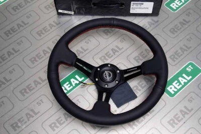 NRG 350mm 3" Deep Dish Sport Steering Wheel Black Leather with Red Stitching - Image 1 of 4