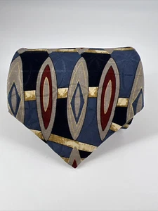 Stanley Blacker Neck Tie Gray Black Blue Red 100% Imported Silk Made In USA - Picture 1 of 11