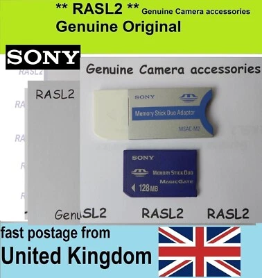 Genuine SONY MSH-M128 Memory Stick Duo128 MB Memory Card + MSAC-M2 Adaptor - Image 1 of 2