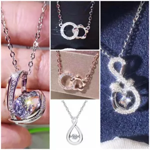 Splendida Collana Cubic Zircon Ciondolo Argento 925 Riempito,Oro Rosa Gioielli Donna - Foto 1 di 16