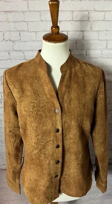 Chaqueta Christopher & Banks marrón imitación gamuza abotonada para mujer talla M’s Foto 1 de 4