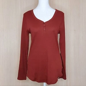 Dickies Ribbed Henley Top Shirt Long Sleeve Rust Women's Size Medium - Picture 1 of 8