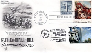 2025 AM. REV. BATTLEFIELDS BUNKER HILL MONUMENT FDC ON 1975 BUNKER HILL COMBO FD - Picture 1 of 1