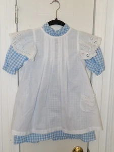 Vintage Childs Dress Blue White with White Pinafore Penny Coat Lane Size 6X USA - Picture 1 of 5