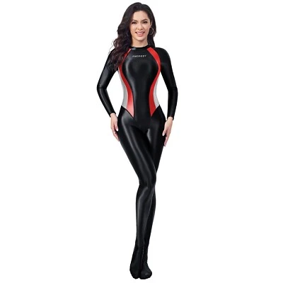 AMORESY Mujeres Mono Una Pieza Aceite Brillante Body Yoga Leggings Mono Nuevo Foto 1 de 4