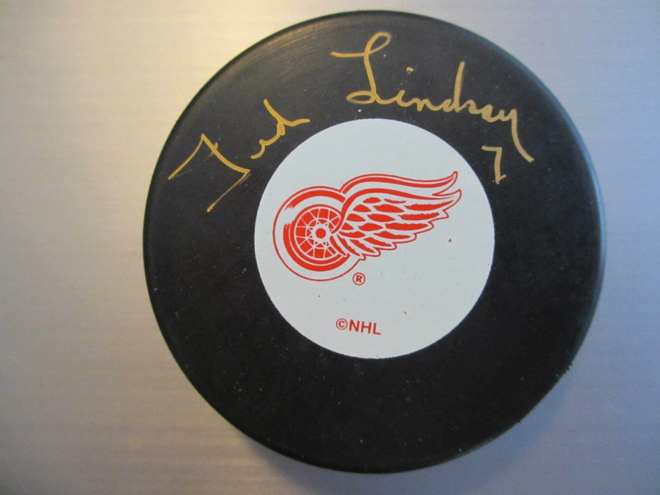 TED LINDSAY ДЕТРОЙТ КРАСНЫЕ КРЫЛЬЯ H.O.F. ШАЙБА С АВТОГРАФОМ ЛЕГЕНДЫ - Изображение 1 из 1