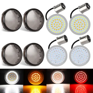 1157 Front & 1156 Rear LED Bullet Turn Signal Lights Smoke Lens Fit for Harley - Picture 1 of 9