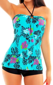 WSFL7-2057-C-1006/HP) BANDEAU TANKINI SET MIT HOTPANTS SCHWARZ TÜRKIS NEU GR. 46 - Bild 1 von 2