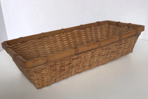 Vintage Mid Century Modern Woven Wicker Rattan Bread Basket, Boho Basket Wall Cover