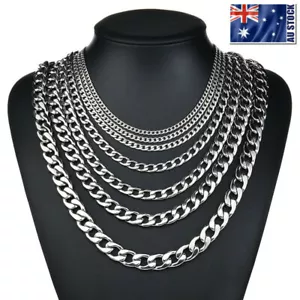 2-15mm Men's 316L Stainless Steel Silver Curb Link NK Necklace Chain Wholesale - Picture 1 of 12