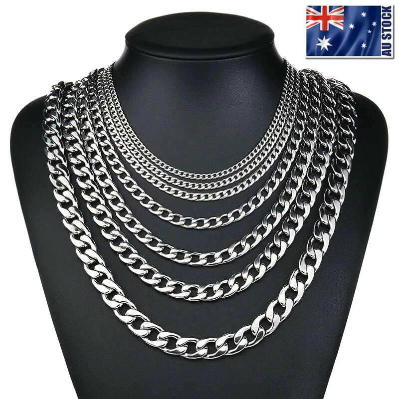2-15mm Men's 316L Stainless Steel Silver Curb Link NK Necklace Chain Wholesale - image 1 of 4