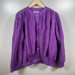Vintage Gene Ewing BIS Crinkle Jacket Size Small Purple 80s Button Front USA - Picture 1 of 10