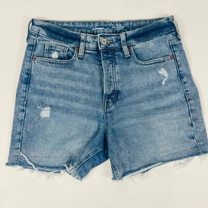 Old Navy O.G Straight High Rise Cut Off Womens Shorts Size 8 Blue Stretch Button - Picture 1 of 7