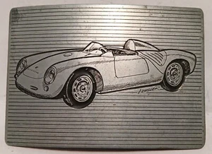 Vintage Porsche Gürtelschnalle 70er Jahre massiv Metall Zinn deutsches Cabrio 3,5x2,5 - Bild 1 von 2