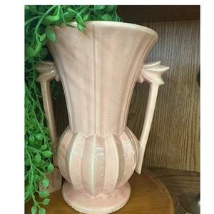 Vintage McCoy Pink Fluted Ceramic Pitcher Vase Deco-Style Mid-Century Pottery - Picture 1 of 4