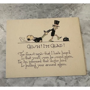 Tarjeta Get Well "Gosh I'm Glad" Poema Retro Doctor Bird Cita Postal - Imagen 1 de 8