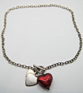 Collana vintage/pre-amata in argento sterling con etichette cuore e goccia vetro - Foto 1 di 5