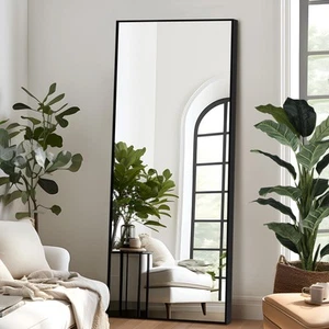 Full Length Mirror with Stand, 64"x24" Aluminum Alloy Frame Full Body Floor M... - Picture 1 of 6