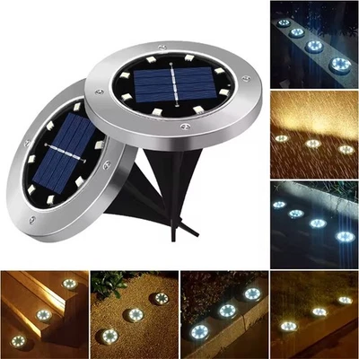 LOT Solar Ground Lights LED Outdoor Solar Disk Lights In-Ground Landscape 2/4Pcs - Image 1 of 4