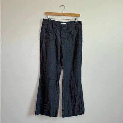 CABI Women Size 8 Dark Grey Linen Wide Leg Pants Baggy Slouchy Natural Fabric - Image 1 of 4